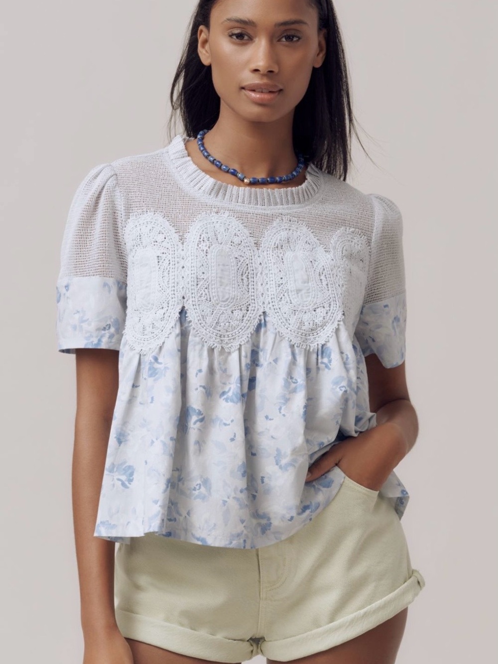 Anthropologie Iris Short Sleeve Lace Poplin Blouse. Size L NWT